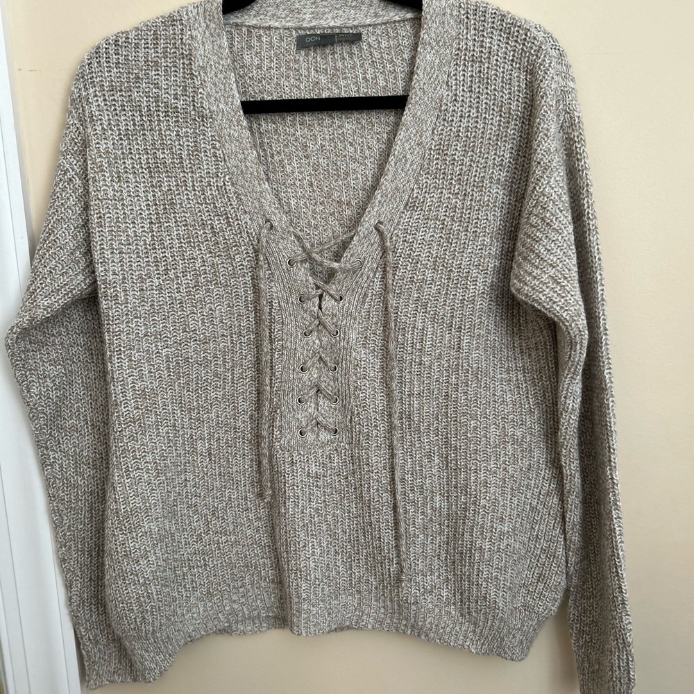 Heather sweater lace up top